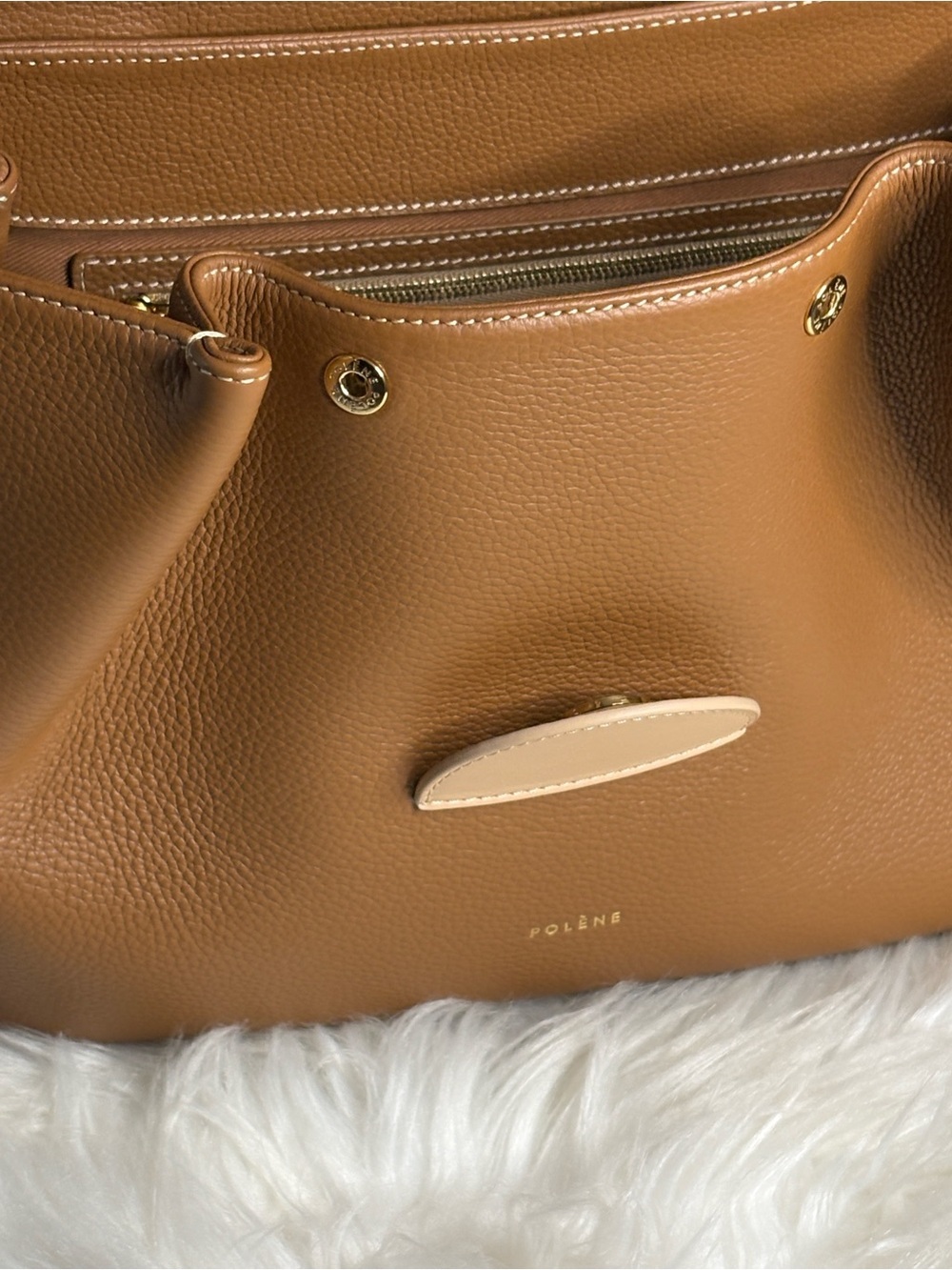Polene  Numero Un Edition Trio Camel Tan & Cream Leather Crossbody Women's Bag - Picture 5 of 17